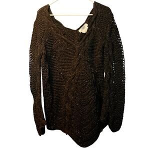 Tibi x Pea in the pod dark gray wool blend v neck sweater size medium